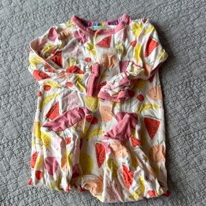 Magnetic Me Fruit Print Kids One Piece Footie - Pink and Yellow